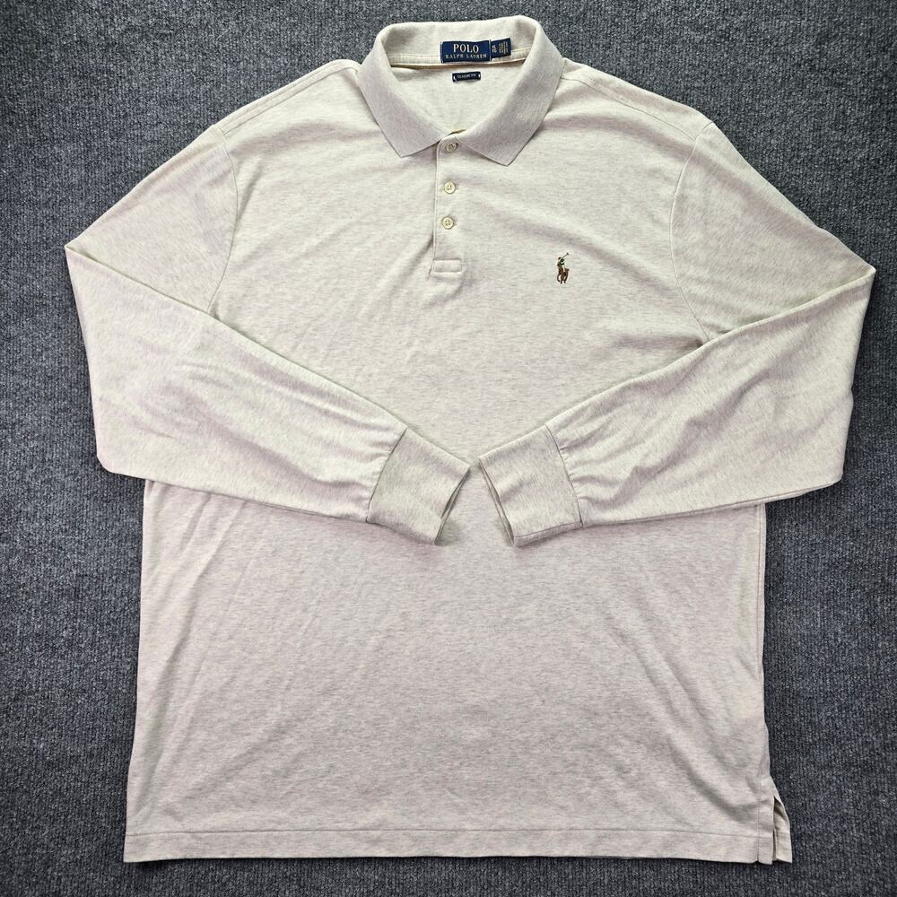 Polo Ralph Lauren Polo Shirt Mens XL Beige Oatmeal Pony Classic Fit Long Sleeve